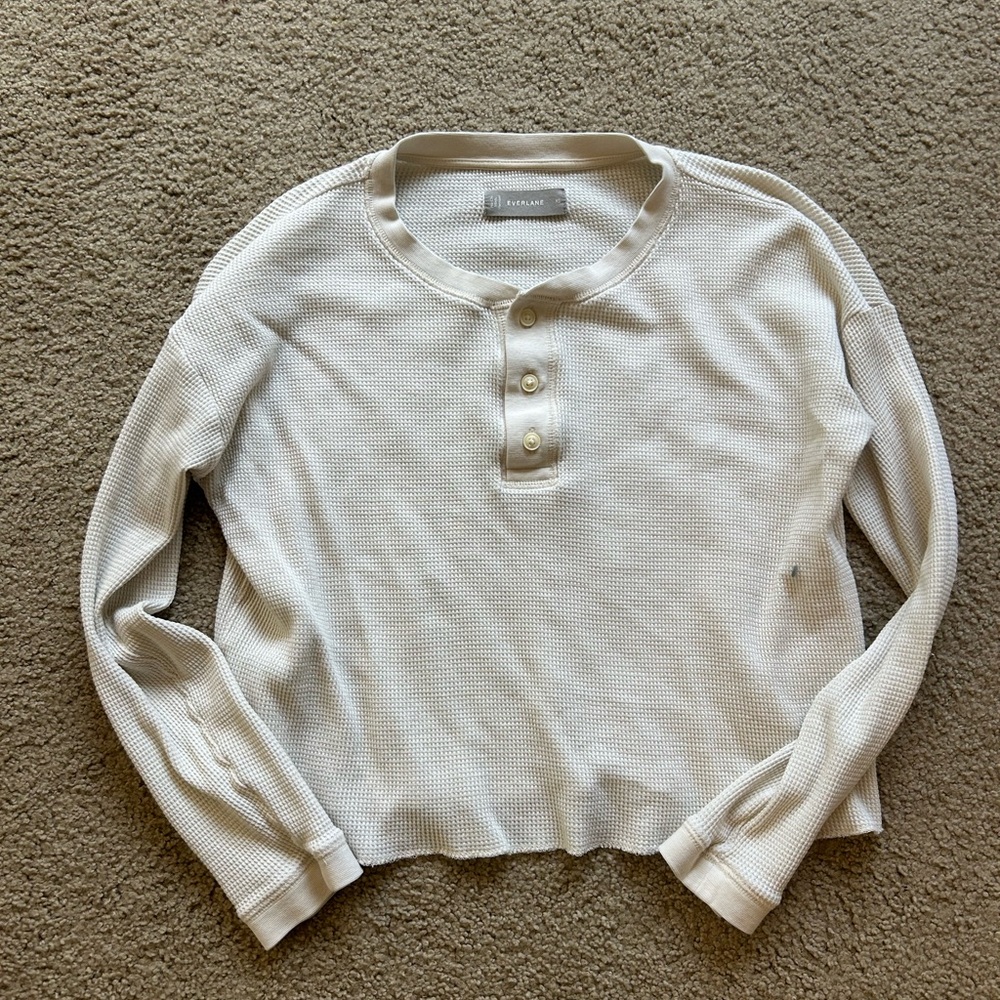 Women's White Long Sleeve Henley Top